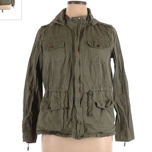 BONGO Olive Green Hooded Utility Jacket Women's XL 100% Cotton Contrast Zipper